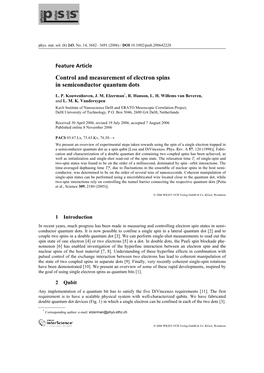 Control and Measurement of Electron Spins in Semiconductor Quantum Dots