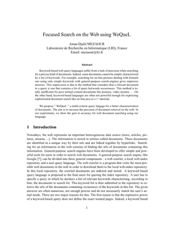 Focused Search on the Web Using Wequel