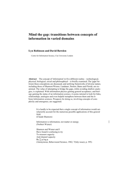 Mind the Gap: Transitions Between Concepts of Information in Varied Domains