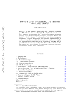 Tangent Lines, Inflections, and Vertices of Closed Curves