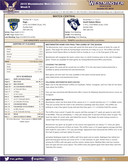 RMACMSOC 2015 Westminster Men's Soccer Match Notes Week 9