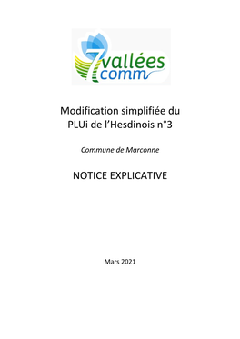 Modification Simplifiée Du Plui De L'hesdinois N°3 NOTICE