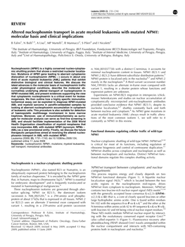 Altered Nucleophosmin Transport in Acute Myeloid Leukaemia with Mutated NPM1: Molecular Basis and Clinical Implications