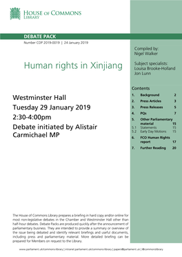 Human Rights in Xinjiang Louisa Brooke-Holland Jon Lunn