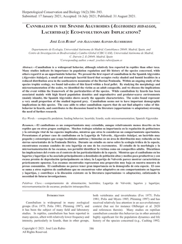 Cannibalism in the Spanish Algyroides (Algyroides Hidalgoi, Lacertidae): Eco-Evolutionary Implications?