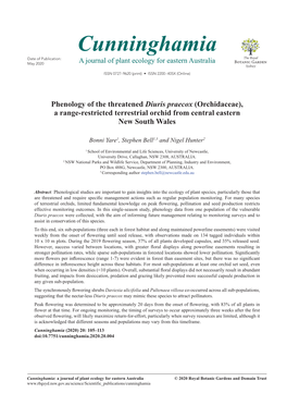 Phenology of the Threatened Diuris Praecox (Orchidaceae), a Range-Restricted Terrestrial Orchid from Central Eastern New South Wales