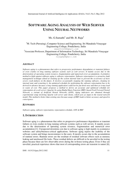 Software Aging Analysis of Web Server Using Neural Networks