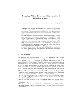 Learning with Errors and Extrapolated Dihedral Cosets