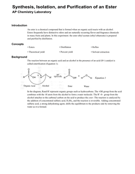 Synthesis, Isolation, and Purification of an Ester AP Chemistry Laboratory