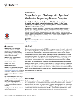 Single Pathogen Challenge with Agents of the Bovine Respiratory Disease Complex