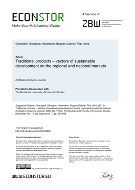 Traditional Products – Vectors of Sustainable Development on the Regional and National Markets