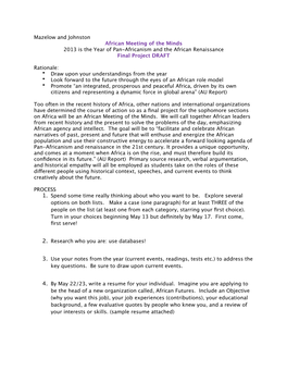 Mazelow and Johnston African Meeting of the Minds 2013 Is the Year of Pan-Africanism and the African Renaissance Final Project DRAFT