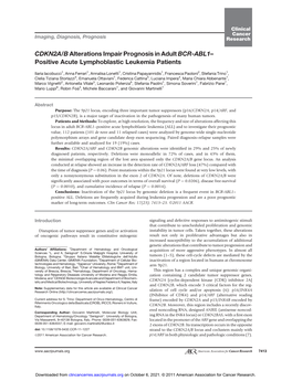 CDKN2A/B Alterations Impair Prognosis in Adult BCR-ABL1– Positive Acute Lymphoblastic Leukemia Patients
