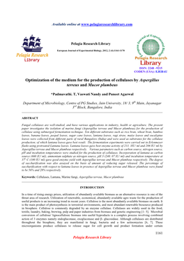 Optimization of the Medium for the Production of Cellulases by Aspergillus Terreus and Mucor Plumbeus