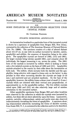 AMERICAN MUSEUM NOVITATES Published by Museum of NATURAL History Number 695 the AMERICAN New York City