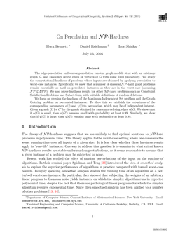 On Percolation and NP-Hardness