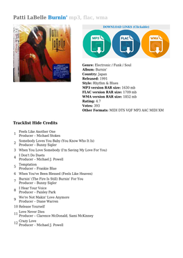 Patti Labelle Burnin' Mp3, Flac, Wma