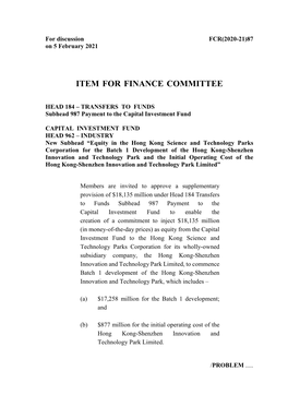 Item for Finance Committee