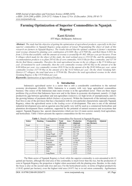 Farming Optimization of Superior Commodities in Nganjuk Regency