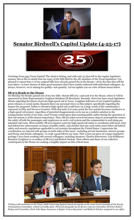 Senator Birdwell's Capitol Update