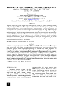 Pelayaran Niaga Mandar Pada Paruh Pertama Abad Ke-20 Mandar Commercial Shipping in the First Half of the 20Th Century