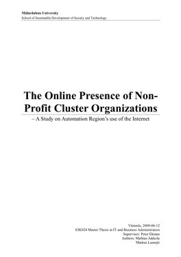 The Online Presence of Non- Profit Cluster Organizations – a Study on Automation Region‘S Use of the Internet
