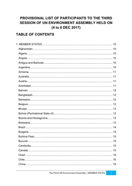 (4 to 6 DEC 2017) TABLE of CONTENTS