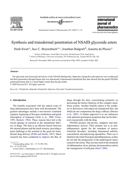 Synthesis and Transdermal Penetration of NSAID Glycoside Esters