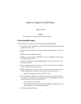 Intro to Crypto Sci-Club Notes