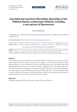 Intertidal and Nearshore Nereididae (Annelida) of the Falkland Islands, Southwestern Atlantic, Including a New Species of Gymnonereis