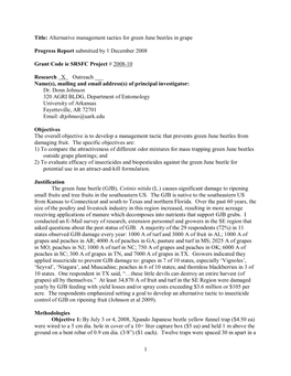 1 Title: Alternative Management Tactics for Green June Beetles in Grape