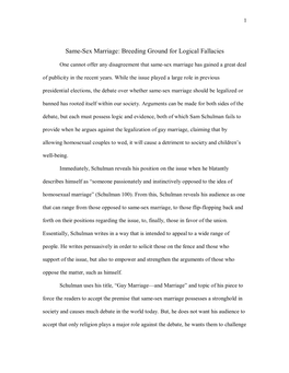 Same-Sex Marriage: Breeding Ground for Logical Fallacies