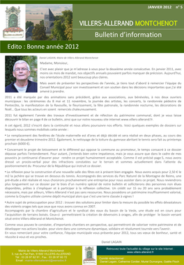 VILLERS-ALLERAND MONTCHENOT Bulletin D’Information Edito : Bonne Année 2012