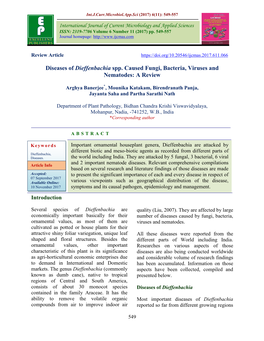 Diseases of Dieffenbachia Spp. Caused Fungi, Bacteria, Viruses and Nematodes: a Review