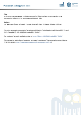 In Vitro Monoamine Oxidase Inhibition Potential of Alpha-Methyltryptamine Analog New Psychoactive Substances for Assessing Possible Toxic Risks