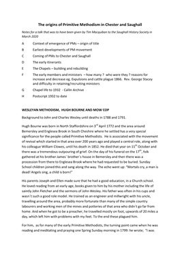 The Origins of Primitive Methodism in Chester and Saughall
