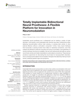 Totally Implantable Bidirectional Neural Prostheses: a Flexible Platform for Innovation in Neuromodulation