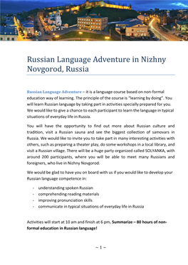 Russian Language Adventure in Nizhny Novgorod, Russia