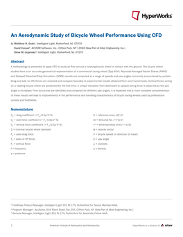 An Aerodynamic Study of Bicycle Wheel Performance Using CFD by Matthew N