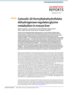 Cytosolic 10-Formyltetrahydrofolate Dehydrogenase Regulates Glycine Metabolism in Mouse Liver Natalia I