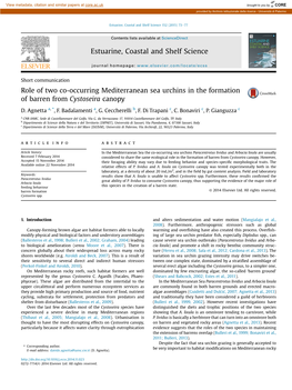 Role of Two Co-Occurring Mediterranean Sea Urchins in the Formation of Barren from Cystoseira Canopy