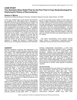 Two Scientists Share Nobel Prize for the First Time! a Case Study Developed for Exploring the History of Neuroanatomy