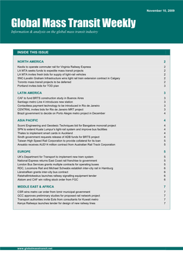 Global Mass Transit Weekly Information & Analysis on the Global Mass Transit Industry