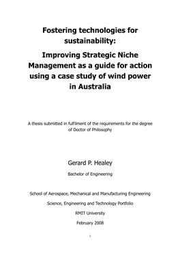 Fostering Technologies for Sustainability: Improving Strategic Niche Management As a Guide for Action Using a Case Study of Wind Power in Australia