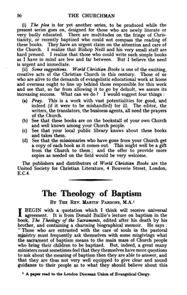 The Theology of Baptism by the REV