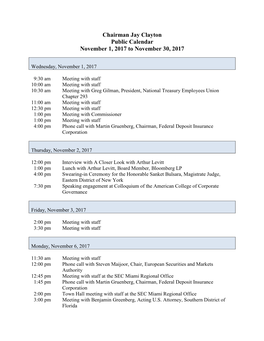 Chairman Jay Clayton Public Calendar November 1, 2017 to November 30, 2017