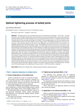 Optimal Tightening Process of Bolted Joints