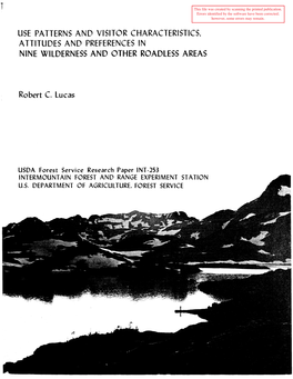 Use Patterns and Visitor Characteristics, Attitudes, and Preferences in Nine Wilderness and Other Roadless Areas