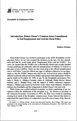 Robert Eisner's Common Sense Commitment to Full Employment and Activist Fiscal Policy