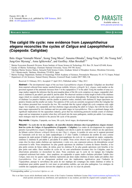 The Caligid Life Cycle: New Evidence from Lepeophtheirus Elegans Reconciles the Cycles of Caligus and Lepeophtheirus (Copepoda: Caligidae)